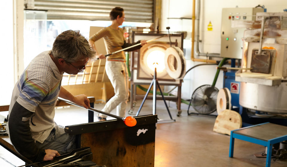 Glassblowing in Rothschild & Bickers studio